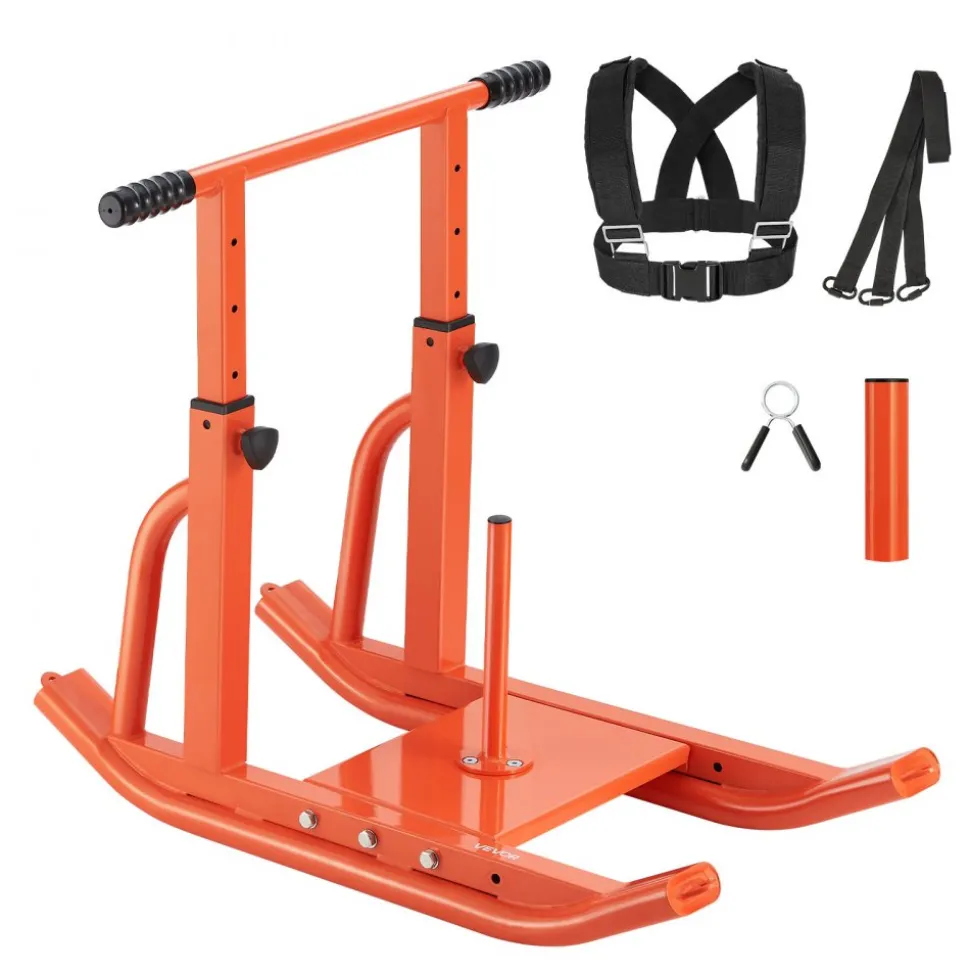 VEVOR Weight Sled, Steel Power Sled, Fitness Training Sleds for Athletic Exercise Speed Improvement, Workout Equipment with Adjustable Height Handle, Compatible with 1/2 in Weight Plates, Orange