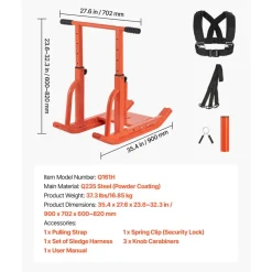 VEVOR Weight Sled, Steel Power Sled, Fitness Training Sleds for Athletic Exercise Speed Improvement, Workout Equipment with Adjustable Height Handle, Compatible with 1/2 in Weight Plates, Orange