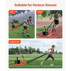 VEVOR Weight Sled, Steel Power Sled, Fitness Strength Training Sleds for Athletic Exercise Speed Improvement, Workout Fitness Equipment with Handle, Compatible with 1/2 in Weight Plates, Orange