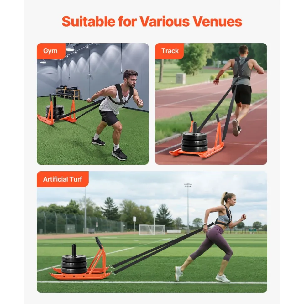 VEVOR Weight Sled, Steel Power Sled, Fitness Strength Training Sleds for Athletic Exercise Speed Improvement, Workout Fitness Equipment with Handle, Compatible with 1/2 in Weight Plates, Orange