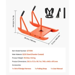 VEVOR Weight Sled, Steel Power Sled, Fitness Strength Training Sleds for Athletic Exercise Speed Improvement, Workout Fitness Equipment with Handle, Compatible with 1/2 in Weight Plates, Orange