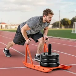 VEVOR Weight Sled, Steel Power Sled, Fitness Strength Training Sleds for Athletic Exercise Speed Improvement, Workout Fitness Equipment with Handle, Compatible with 1/2 in Weight Plates, Orange