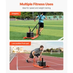 VEVOR Weight Sled, Steel Power Sled, Fitness Strength Training Sleds for Athletic Exercise Speed Improvement, Workout Fitness Equipment with Handle, Compatible with 1/2 in Weight Plates, Orange