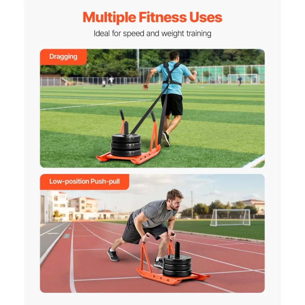 VEVOR Weight Sled, Steel Power Sled, Fitness Strength Training Sleds for Athletic Exercise Speed Improvement, Workout Fitness Equipment with Handle, Compatible with 1/2 in Weight Plates, Orange