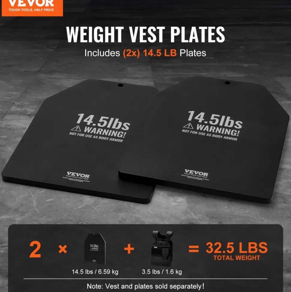 VEVOR Weight Vest Plates, 14.5 LB Pairs, Premium Steel Weighted plates, Contoured Ergonomic Fit – WODs, Additional Weight for Weight Vests, for Strength Training, Running, Fitness, Heavy Workouts