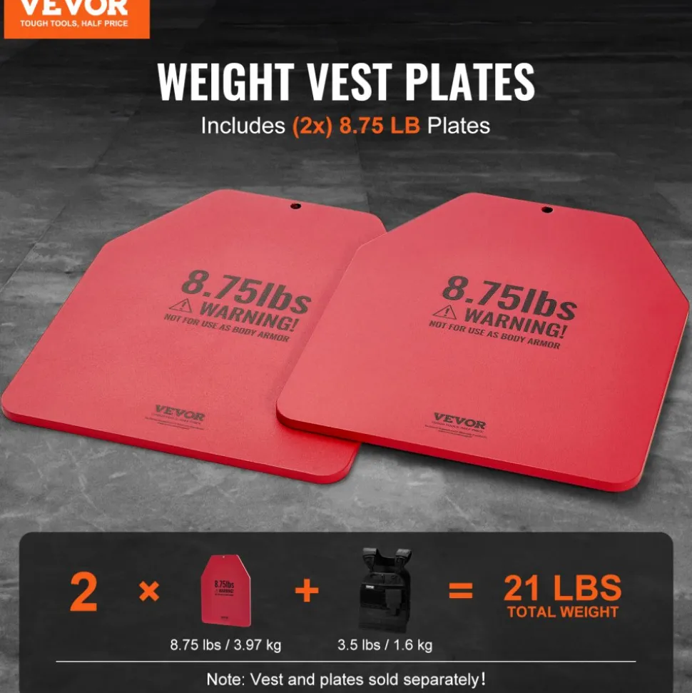 VEVOR Weight Vest Plates, 8.75 LB Pairs, Premium Steel Weighted plates, Contoured Ergonomic Fit – WODs, Additional Weight for Weight Vests, for Strength Training, Running, Fitness, Heavy Workouts