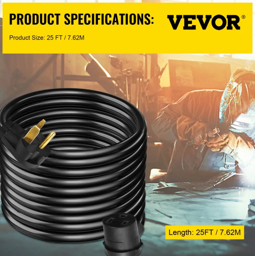 VEVOR Welder Extension Cord 40Amp 25ft 250V, Welding Power Cord with NEMA 6-50 Plug 8 Gauge 3 Prong for MIG,Lincoln,Plasma,Miller,TIG