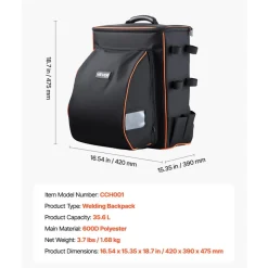 VEVOR Welding Backpack, 35.6L Welder Backpack for Tools and Helmet, 600D Polyester Extreme Gear Pack with Helmet Catch Bag, Multi-Purpose Gear Storage Bag for Welding, Outdoor Camping, Mountaineering