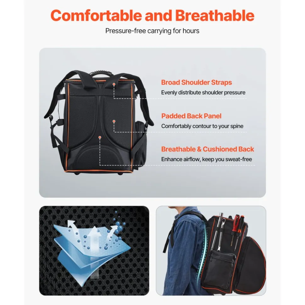 VEVOR Welding Backpack, 35.6L Welder Backpack for Tools and Helmet, 600D Polyester Extreme Gear Pack with Helmet Catch Bag, Multi-Purpose Gear Storage Bag for Welding, Outdoor Camping, Mountaineering