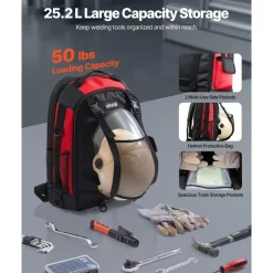 VEVOR Welding Backpack, 25.2L Welder Backpack for Tools and Helmet, 1680D High-Density Polyester Extreme Gear Pack with Helmet Bag, Multi-Purpose Gear Storage Bag for Welding, Outdoor Camping, Hiking