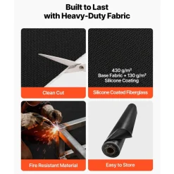 VEVOR Welding Blanket Roll, 5 x 150 FT Silicone Coated Fiberglass Welding Blanket, Up to 1800°F Heat Resistant Safety Protection Blankets, Flame Retardant Fireproof Insulation Mat Roll