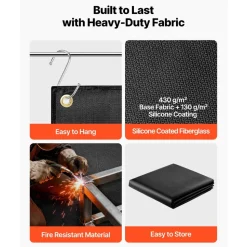 VEVOR Welding Blanket, 6 x 8 FT Silicone Coated Fiberglass Welding Blanket, Up to 1800°F Heat Resistant Safety Protection Blankets, Flame Retardant Fireproof Insulation Mat with Metal Grommets