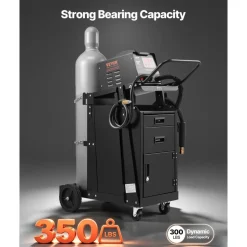 VEVOR Welding Cart, 2 Drawers Welder Cart Heavy Duty with Anti-Theft Lockable Cabinet, 350LBS Static Weight Capacity, 360° Swivel Wheels, Tank Storage Safety Chains for MIG TIG Welder, Plasma Cutter