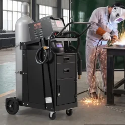 VEVOR Welding Cart, 2 Drawers Welder Cart Heavy Duty with Anti-Theft Lockable Cabinet, 350LBS Static Weight Capacity, 360° Swivel Wheels, Tank Storage Safety Chains for MIG TIG Welder, Plasma Cutter