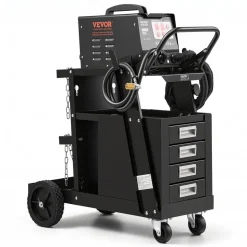 VEVOR Welding Cart, 2-Tier 4 Drawers Welder Cart with 265 LBS Weight Capacity, 360° Swivel Wheels, Tank Storage Safety Chains, Heavy Duty Rolling MIG Welder Cart for Mig Welder and Plasma Cutter