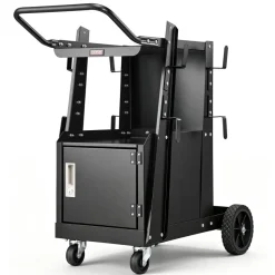 VEVOR Welding Cart, 2-Tier Heavy Duty Welder Cart with Anti-Theft Lockable Cabinet, 265LBS Weight Capacity, 360° Swivel Wheels, Tank Storage Safety Chains, Welding Cabinet for TIG, ARC, Plasma Cutter