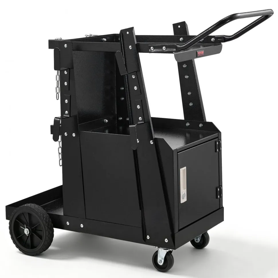 VEVOR Welding Cart, 2-Tier Heavy Duty Welder Cart with Anti-Theft Lockable Cabinet, 265LBS Weight Capacity, 360° Swivel Wheels, Tank Storage Safety Chains, Welding Cabinet for TIG, ARC, Plasma Cutter