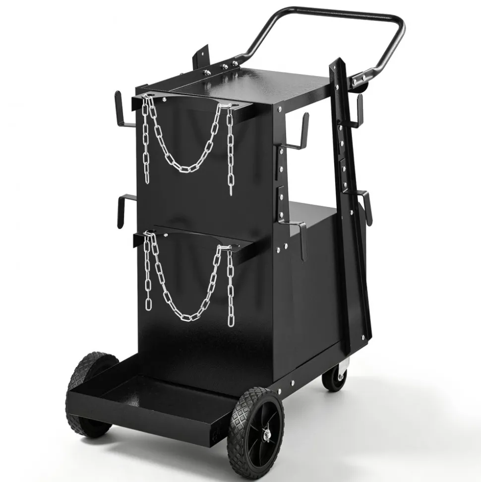 VEVOR Welding Cart, 2-Tier Heavy Duty Welder Cart with Anti-Theft Lockable Cabinet, 265LBS Weight Capacity, 360° Swivel Wheels, Tank Storage Safety Chains, Welding Cabinet for TIG, ARC, Plasma Cutter