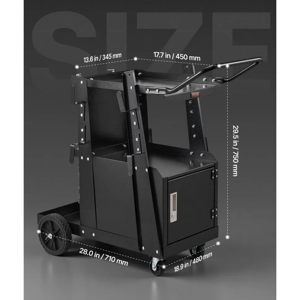 VEVOR Welding Cart, 2-Tier Heavy Duty Welder Cart with Anti-Theft Lockable Cabinet, 265LBS Weight Capacity, 360° Swivel Wheels, Tank Storage Safety Chains, Welding Cabinet for TIG, ARC, Plasma Cutter