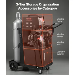 VEVOR Welding Cart, 2-Tier Heavy Duty Welder Cart with Anti-Theft Lockable Cabinet, 265LBS Weight Capacity, 360° Swivel Wheels, Tank Storage Safety Chains, Welding Cabinet for TIG, ARC, Plasma Cutter