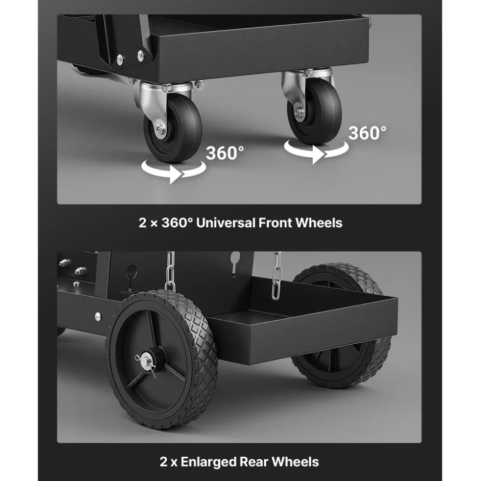VEVOR Welding Cart, 2-Tier Heavy Duty Welder Cart with Anti-Theft Lockable Cabinet, 265LBS Weight Capacity, 360° Swivel Wheels, Tank Storage Safety Chains, Welding Cabinet for TIG, ARC, Plasma Cutter