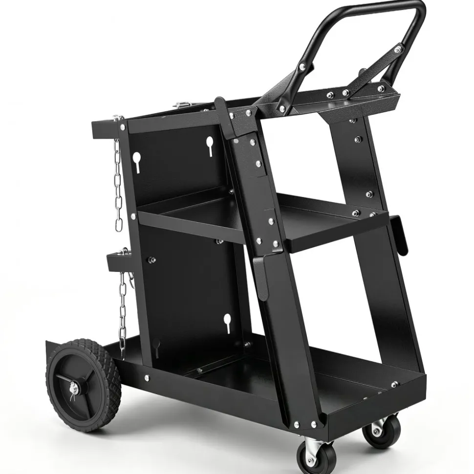 VEVOR Welding Cart, 3-Tier Welder Cart Heavy Duty with 400 Lbs Weight Capacity, 360° Swivel Wheels, Tank Storage Safety Chains, Rolling MIG Welder Cart for TIG, ARC, MMA, Plasma Cutter Welding Machine