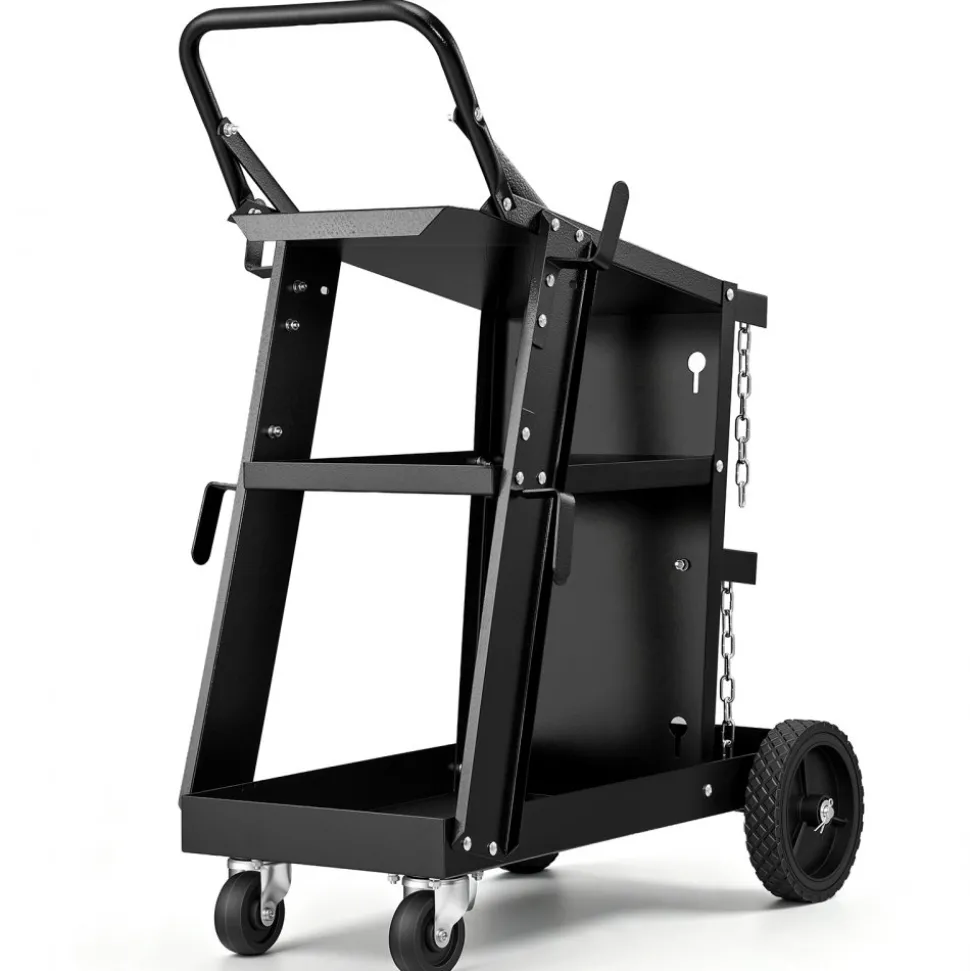 VEVOR Welding Cart, 3-Tier Welder Cart Heavy Duty with 400 Lbs Weight Capacity, 360° Swivel Wheels, Tank Storage Safety Chains, Rolling MIG Welder Cart for TIG, ARC, MMA, Plasma Cutter Welding Machine