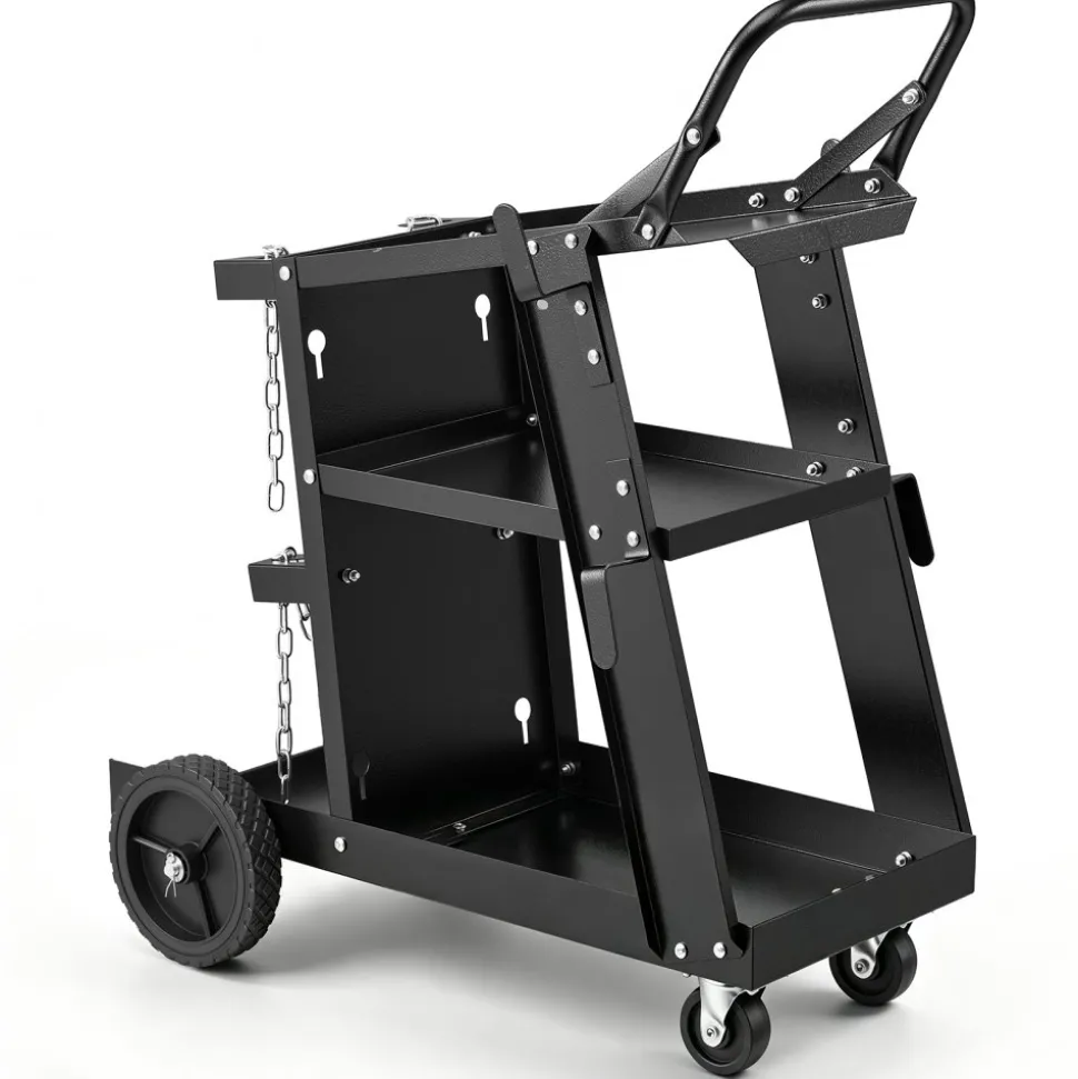 VEVOR Welding Cart, 3-Tier Welder Cart Heavy Duty with 400 Lbs Weight Capacity, 360° Swivel Wheels, Tank Storage Safety Chains, Rolling MIG Welder Cart for TIG, ARC, MMA, Plasma Cutter Welding Machine