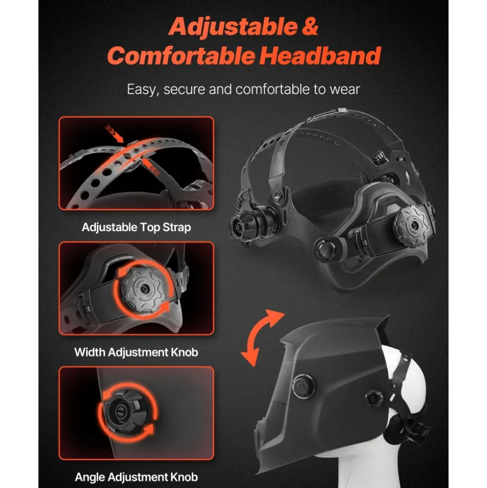 VEVOR Welding Helmet Auto Darkening, 3.66" x 1.69" True Color Welding Hood, Solar Powered Welder Mask 2 Arc Sensors, Shade 4/9-13 for TIG MIG ARC Weld Grinding - CRIUS Series (Matte Black)