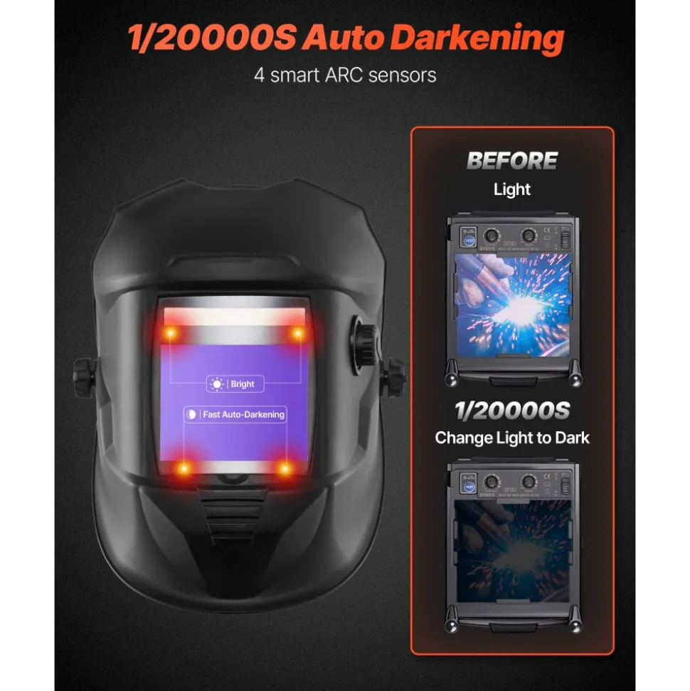 VEVOR Welding Helmet Auto Darkening, 3.94" x 3.15" True Color Welding Hood, Solar-Powered Welder Mask 4 Arc Sensors, Wide Shade 4/5-9/9-13 for TIG MIG Weld Cutting Grinding Application - METIS Series