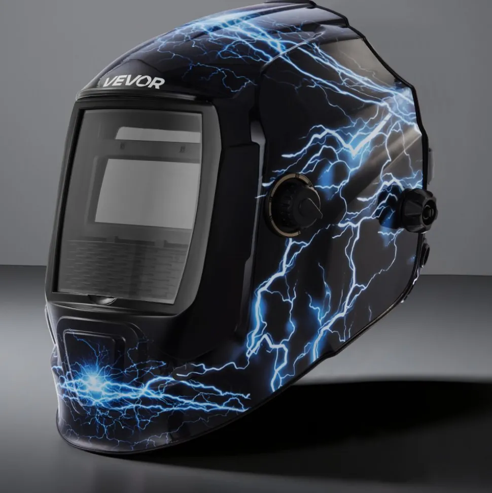 VEVOR Welding Helmet Auto Darkening, 3.66" x 1.69" True Color Welding Hood, Solar Powered Welder Mask 2 Arc Sensors, Shade 4/9-13 for TIG MIG ARC Weld Grinding - CRIUS Series (Blue Lightning Pattern)