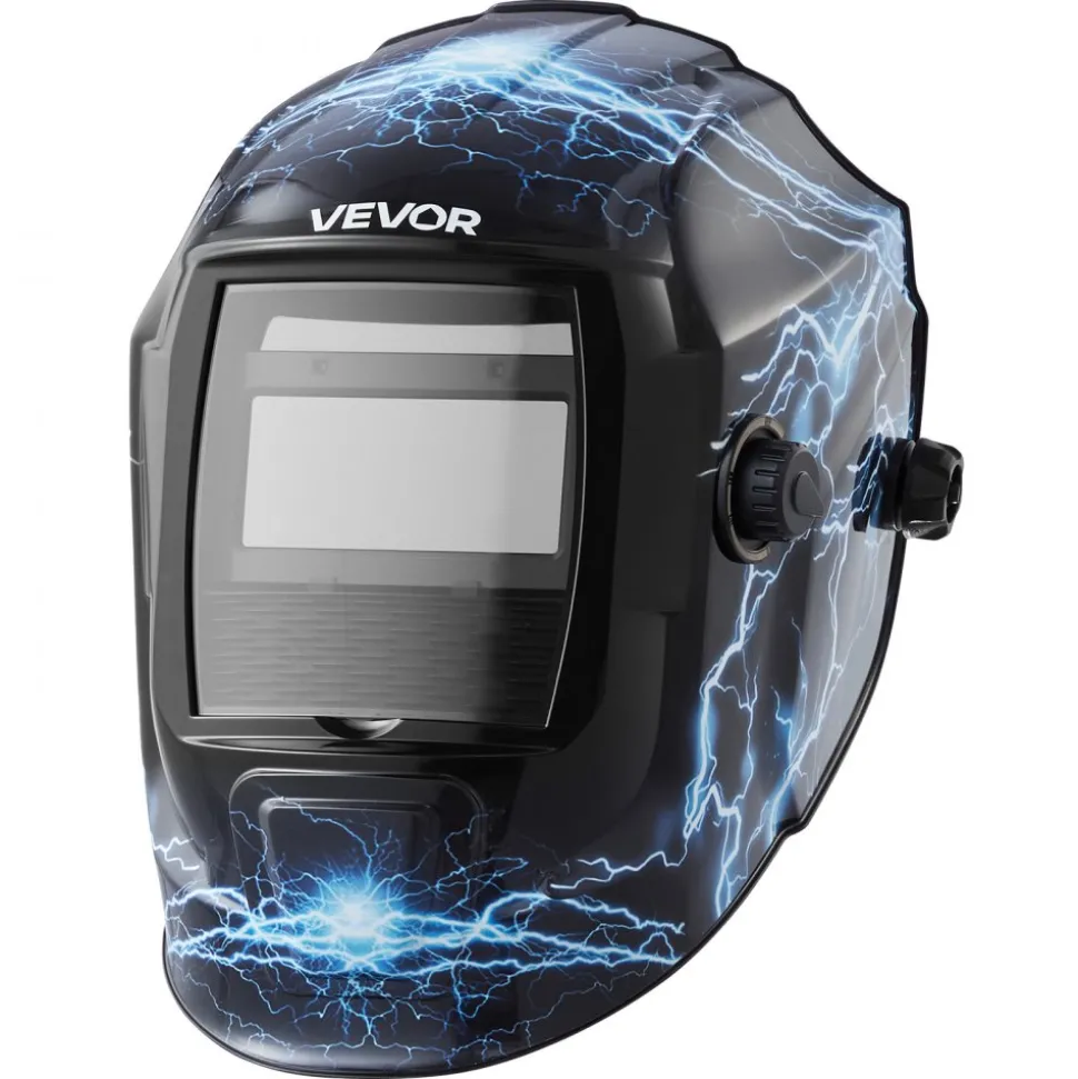VEVOR Welding Helmet Auto Darkening, 3.66" x 1.69" True Color Welding Hood, Solar Powered Welder Mask 2 Arc Sensors, Shade 4/9-13 for TIG MIG ARC Weld Grinding - CRIUS Series (Blue Lightning Pattern)