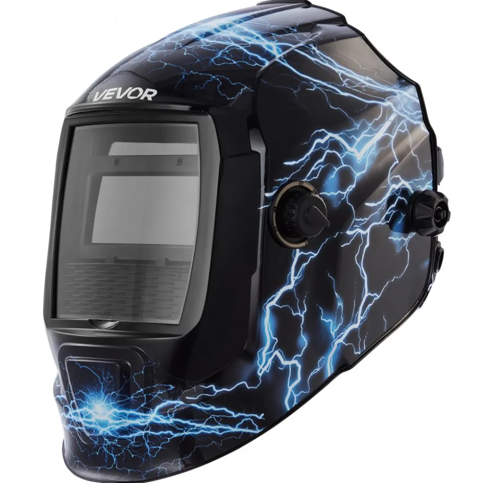 VEVOR Welding Helmet Auto Darkening, 3.66" x 1.69" True Color Welding Hood, Solar Powered Welder Mask 2 Arc Sensors, Shade 4/9-13 for TIG MIG ARC Weld Grinding - CRIUS Series (Blue Lightning Pattern)