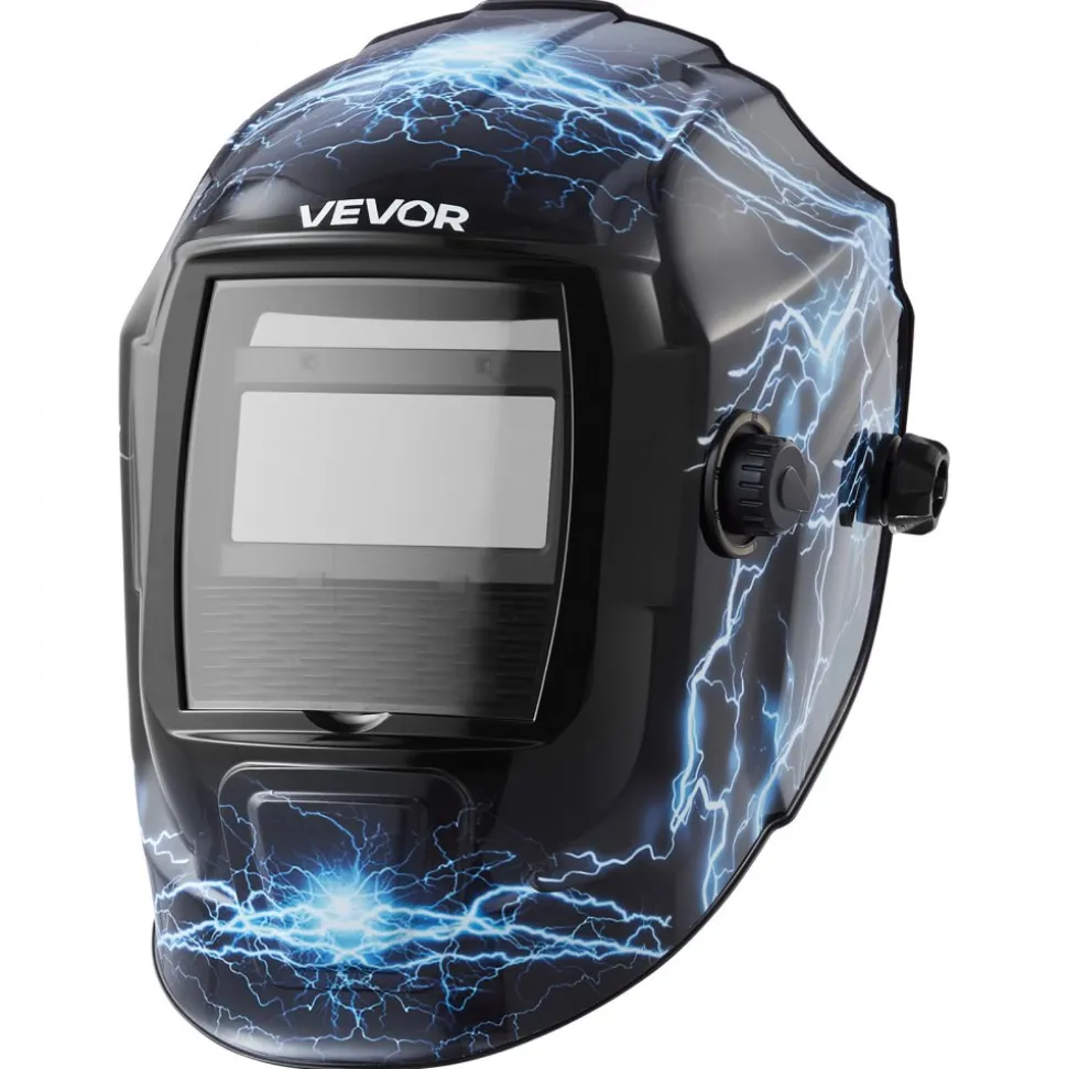 VEVOR Welding Helmet Auto Darkening, 3.66" x 1.69" True Color Welding Hood, Solar Powered Welder Mask 2 Arc Sensors, Shade 4/9-13 for TIG MIG ARC Weld Grinding - CRIUS Series (Blue Lightning Pattern)