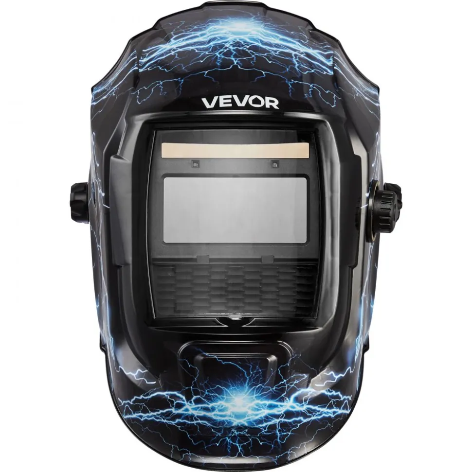 VEVOR Welding Helmet Auto Darkening, 3.66" x 1.69" True Color Welding Hood, Solar Powered Welder Mask 2 Arc Sensors, Shade 4/9-13 for TIG MIG ARC Weld Grinding - CRIUS Series (Blue Lightning Pattern)