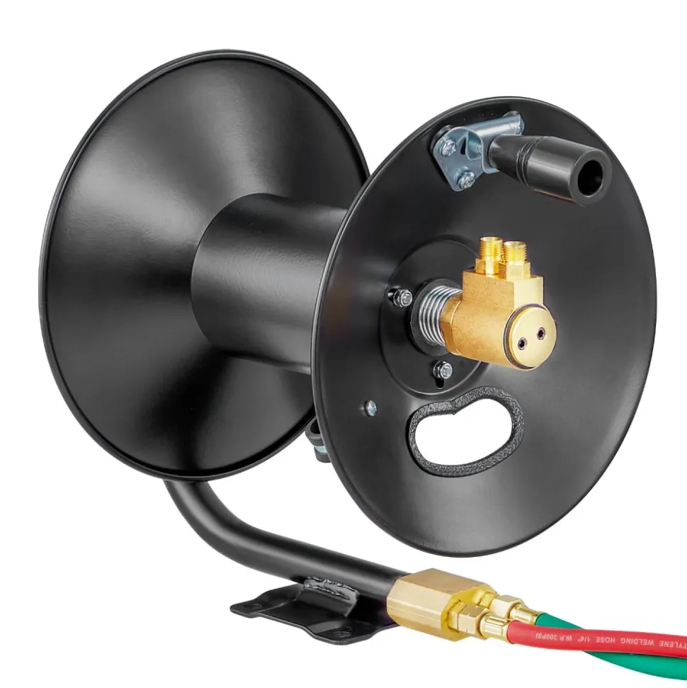 VEVOR Welding Hose Reel, Hand Crank Rewind Hose Reel with 3FT Lead-in Hose and 9/16"-18 B Fittings, Ceiling/Wall Mount Heavy Duty Steel Reel for Workshops Garages (Welding Hose Not Included)