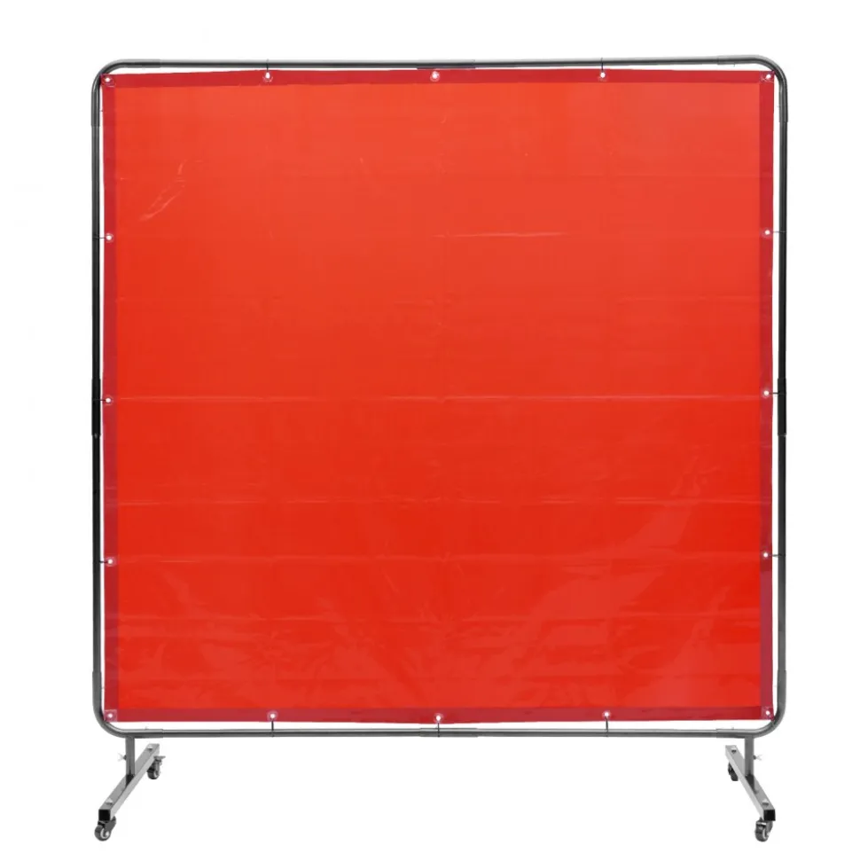 VEVOR Welding Screen with Frame, 6' x 6' Welding Curtain Screen, Flame-Resistant Vinyl Welding Protection Screen on 4 Swivel Wheels (2 Lockable), Moveable & Professional for Workshop/Industrial, Red