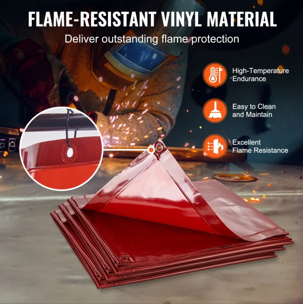 VEVOR Welding Screen with Frame, 6' x 6' 3 Panel Welding Curtain Screens, Flame-Resistant Vinyl Welding Protection Screen on 12 Swivel Wheels (6 Lockable), Moveable & Professional for Workshop, Red