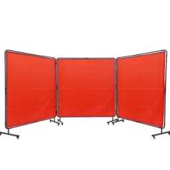 VEVOR Welding Screen with Frame, 6' x 6' 3 Panel Welding Curtain Screens, Flame-Resistant Vinyl Welding Protection Screen on 12 Swivel Wheels (6 Lockable), Moveable & Professional for Workshop, Red