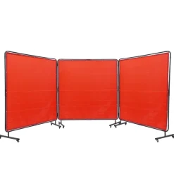 VEVOR Welding Screen with Frame, 6' x 6' 3 Panel Welding Curtain Screens, Flame-Resistant Vinyl Welding Protection Screen on 12 Swivel Wheels (6 Lockable), Moveable & Professional for Workshop, Red