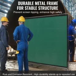 VEVOR Welding Screen with Frame, 6' x 8' Welding Curtain Screen, Flame-Resistant Vinyl Welding Protection Screen on 4 Swivel Wheels (2 Lockable), Moveable & Professional for Workshop/Industrial, Green