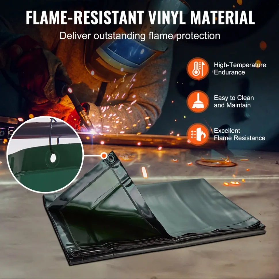 VEVOR Welding Screen with Frame, 6' x 6' Welding Curtain Screen, Flame-Resistant Vinyl Welding Protection Screen on 4 Swivel Wheels (2 Lockable), Moveable & Professional for Workshop/Industrial, Green