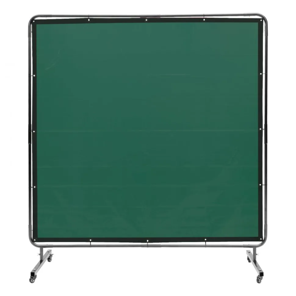 VEVOR Welding Screen with Frame, 6' x 6' Welding Curtain Screen, Flame-Resistant Vinyl Welding Protection Screen on 4 Swivel Wheels (2 Lockable), Moveable & Professional for Workshop/Industrial, Green