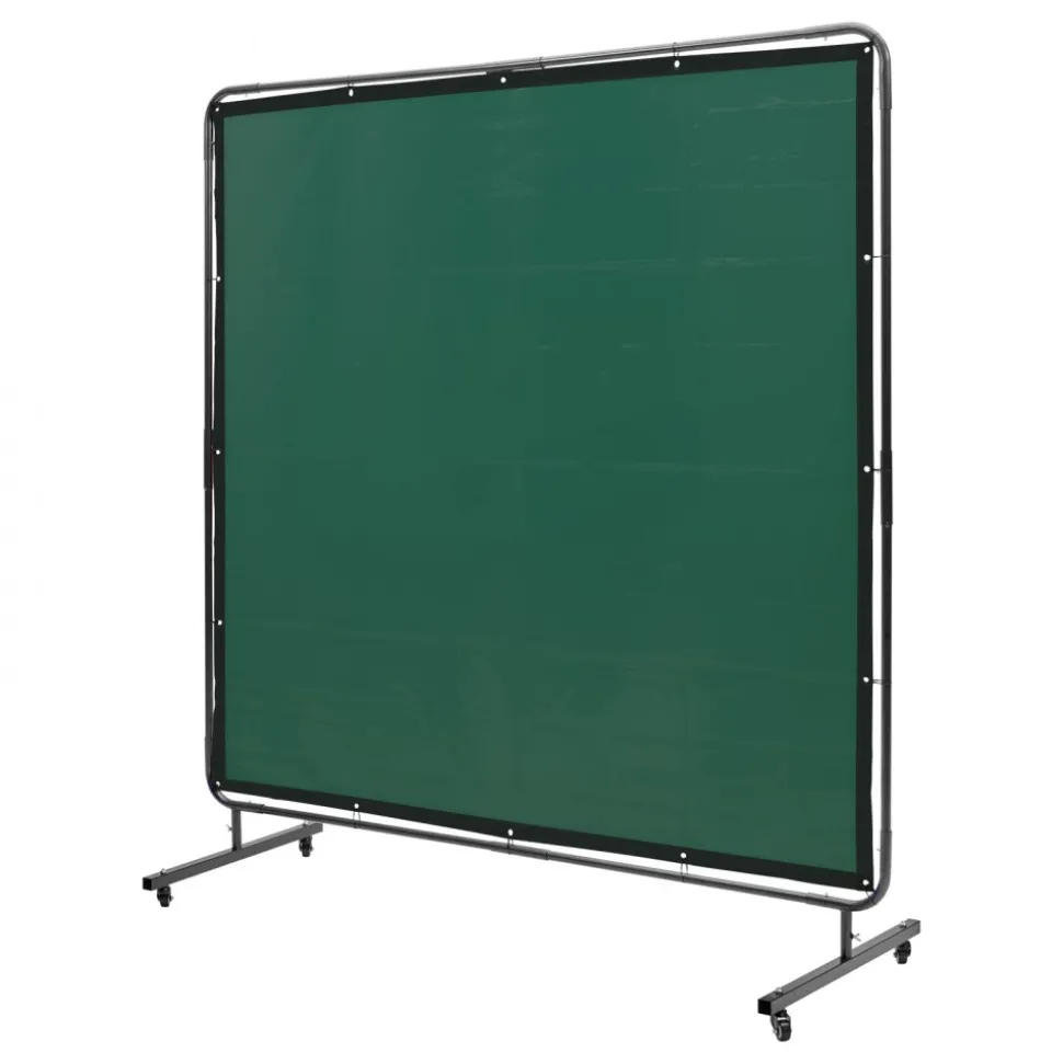 VEVOR Welding Screen with Frame, 6' x 6' Welding Curtain Screen, Flame-Resistant Vinyl Welding Protection Screen on 4 Swivel Wheels (2 Lockable), Moveable & Professional for Workshop/Industrial, Green