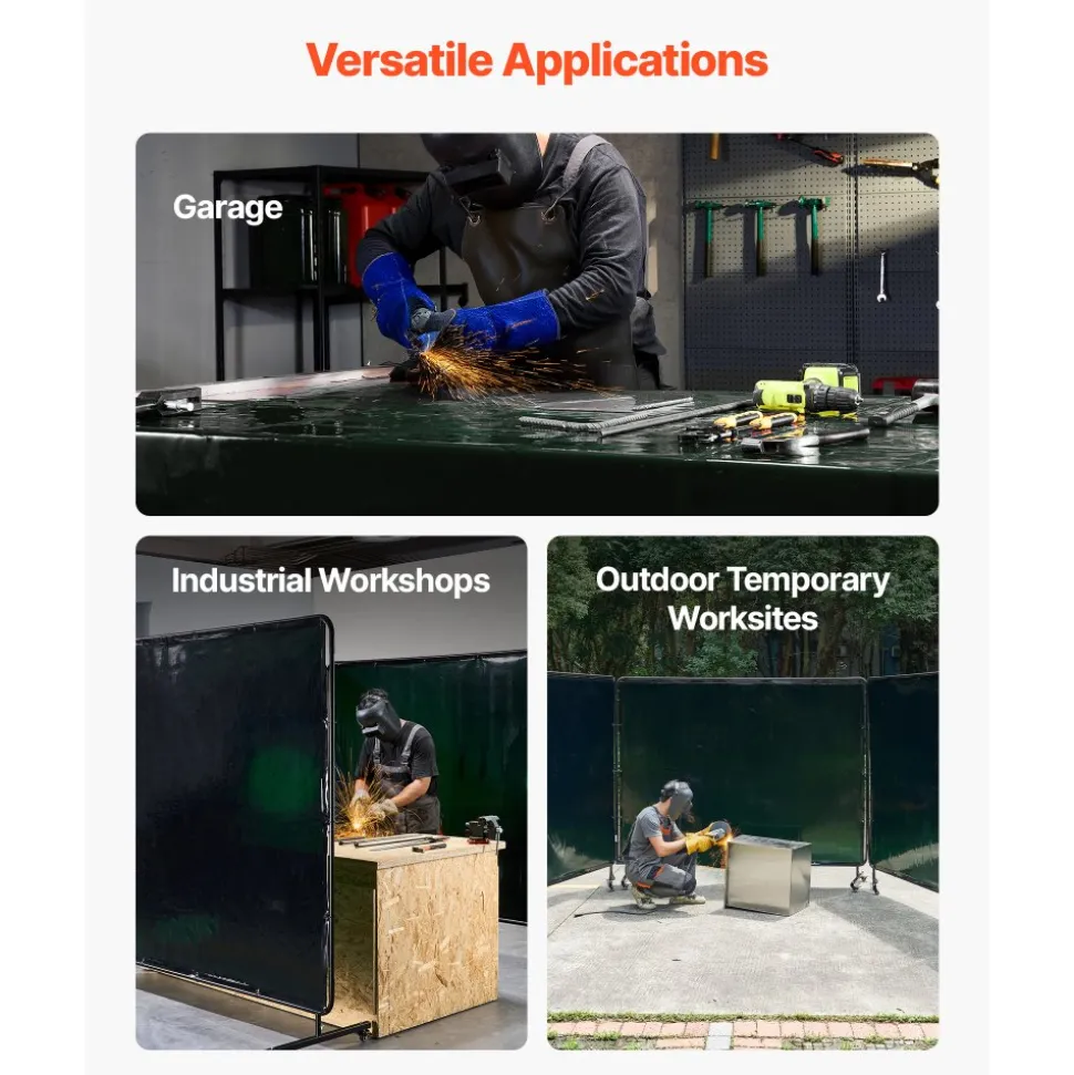 VEVOR Welding Screen with Frame, 3-Panel 6 x 8 FT Welding Curtain Screen, Flame-Resistant Vinyl Safety Protection Screens with 12 Wheels & 6-Level UV Protection for Workshop/Industrial Use, Dark Green