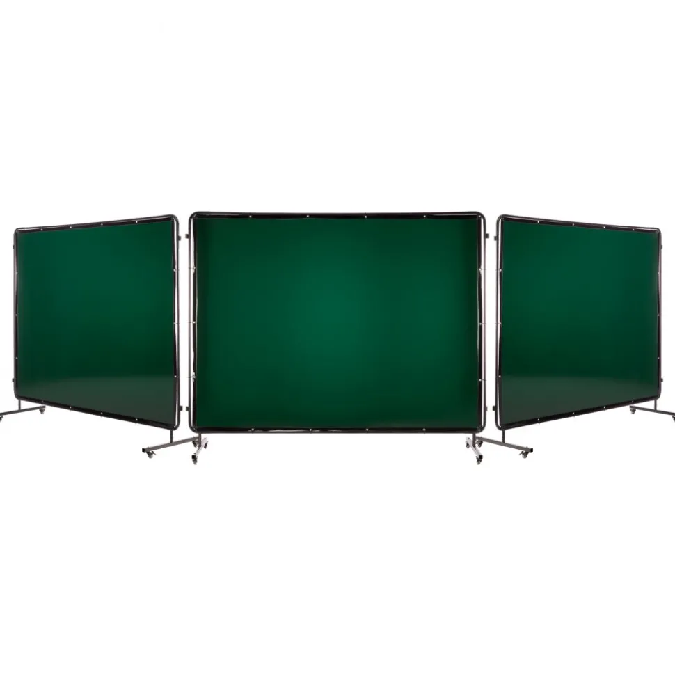 VEVOR Welding Screen with Frame, 3-Panel 6 x 8 FT Welding Curtain Screen, Flame-Resistant Vinyl Safety Protection Screens with 12 Wheels & 6-Level UV Protection for Workshop/Industrial Use, Dark Green