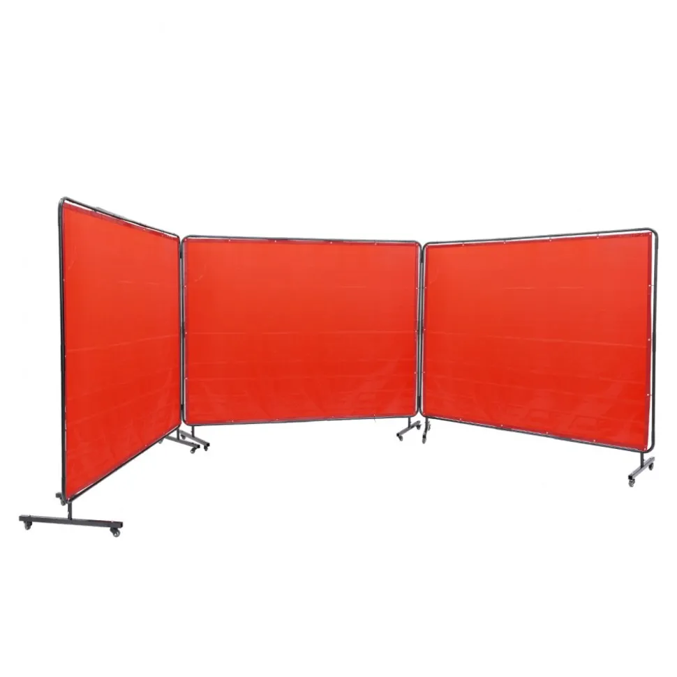 VEVOR Welding Screen with Frame, 6' x 8' 3 Panel Welding Curtain Screens, Flame-Resistant Vinyl Welding Protection Screen on 12 Swivel Wheels (6 Lockable), Moveable & Professional for Workshop, Red