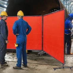 VEVOR Welding Screen with Frame, 6' x 8' 3 Panel Welding Curtain Screens, Flame-Resistant Vinyl Welding Protection Screen on 12 Swivel Wheels (6 Lockable), Moveable & Professional for Workshop, Red