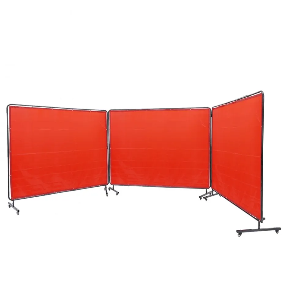 VEVOR Welding Screen with Frame, 6' x 8' 3 Panel Welding Curtain Screens, Flame-Resistant Vinyl Welding Protection Screen on 12 Swivel Wheels (6 Lockable), Moveable & Professional for Workshop, Red