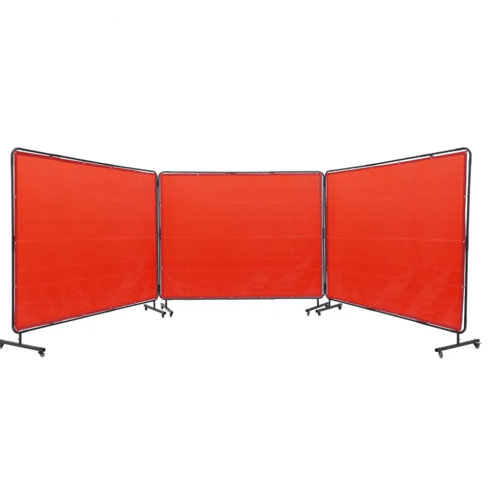 VEVOR Welding Screen with Frame, 6' x 8' 3 Panel Welding Curtain Screens, Flame-Resistant Vinyl Welding Protection Screen on 12 Swivel Wheels (6 Lockable), Moveable & Professional for Workshop, Red